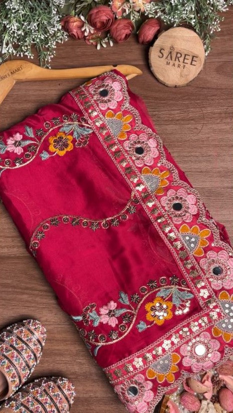 Beautifull soft Rangoli Silk With Dori Embroidery Work Saree