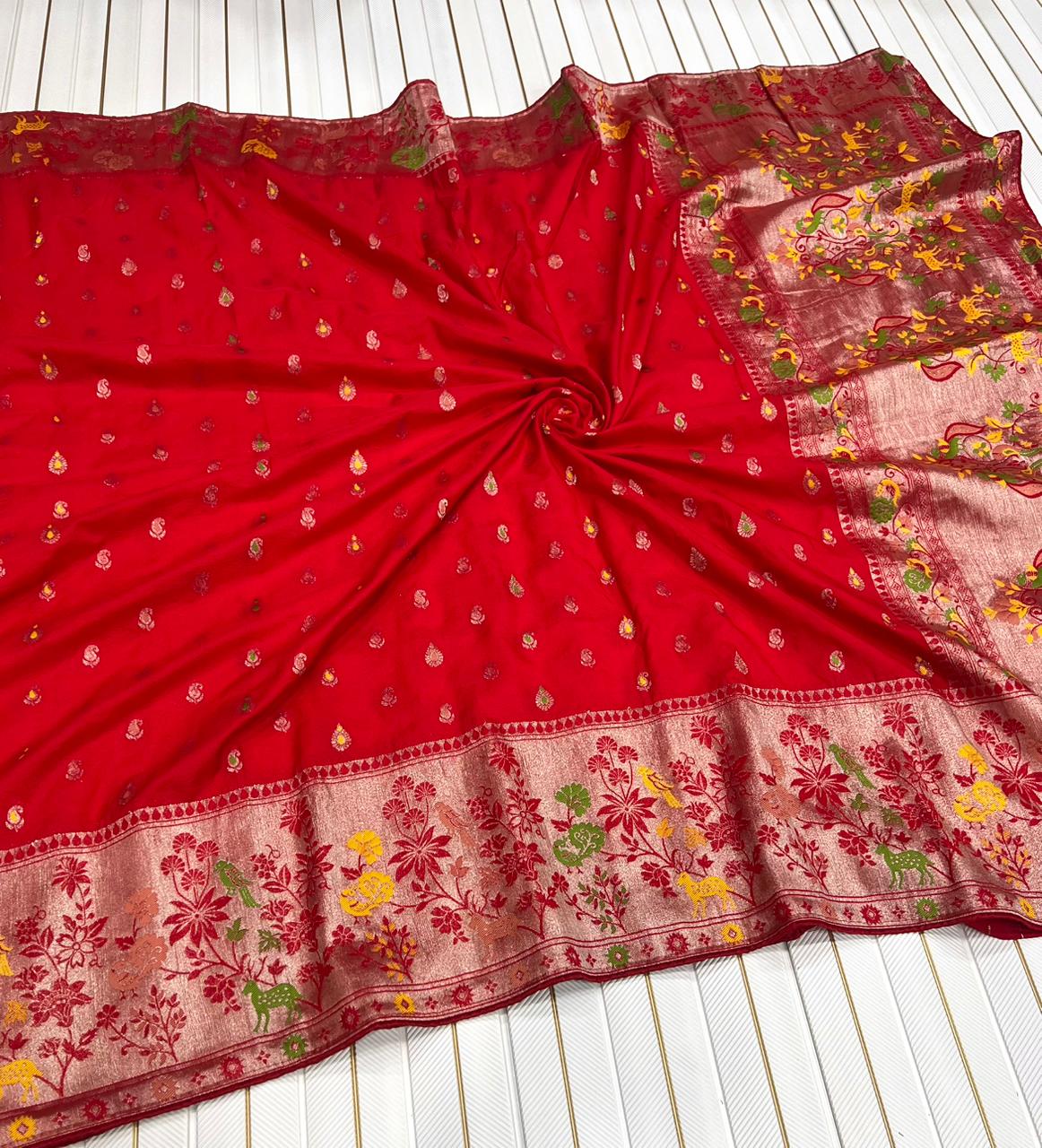 Pure Banarasi Khaddi Creap Georgette Meenakari Reshma Work Saree