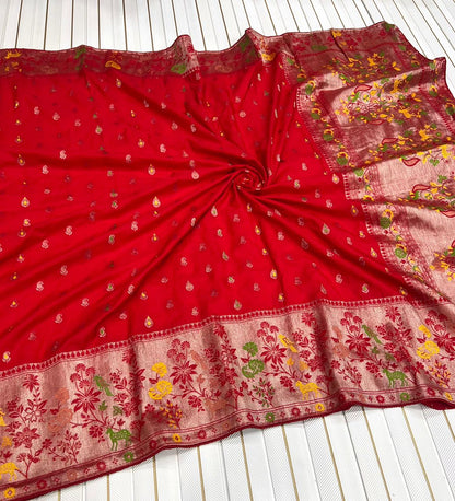 Pure Banarasi Khaddi Creap Georgette Meenakari Reshma Work Saree