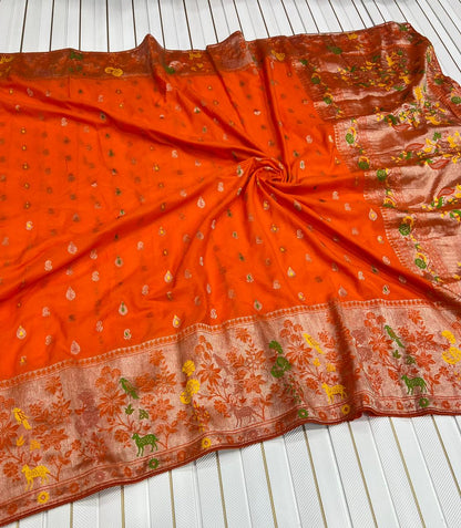 Pure Banarasi Khaddi Creap Georgette Meenakari Reshma Work Saree