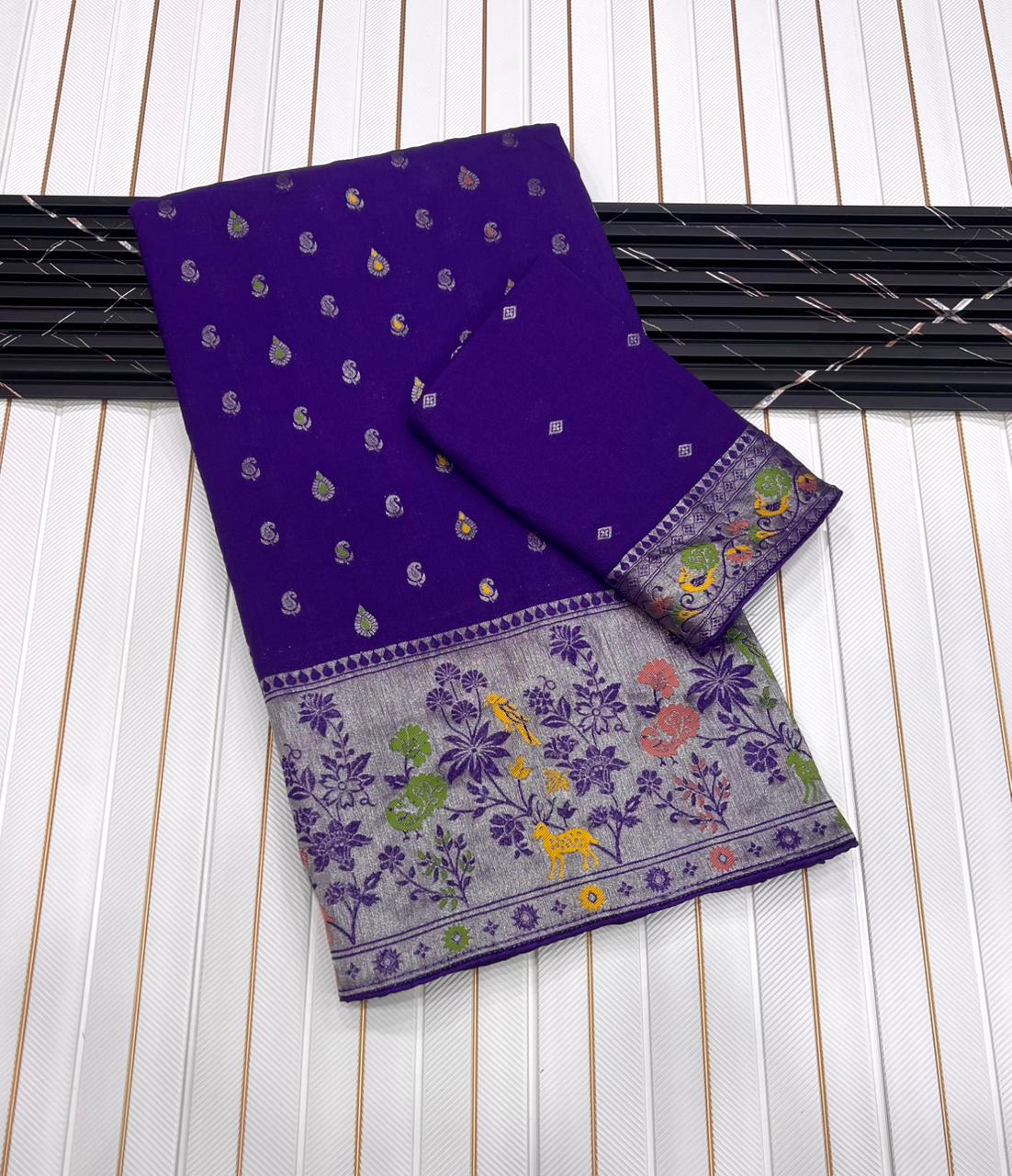 Pure Banarasi Khaddi Creap Georgette Meenakari Reshma Work Saree