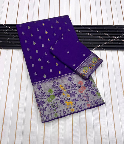 Pure Banarasi Khaddi Creap Georgette Meenakari Reshma Work Saree