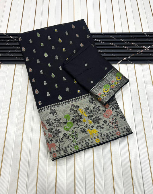 Pure Banarasi Khaddi Creap Georgette Meenakari Reshma Work Saree