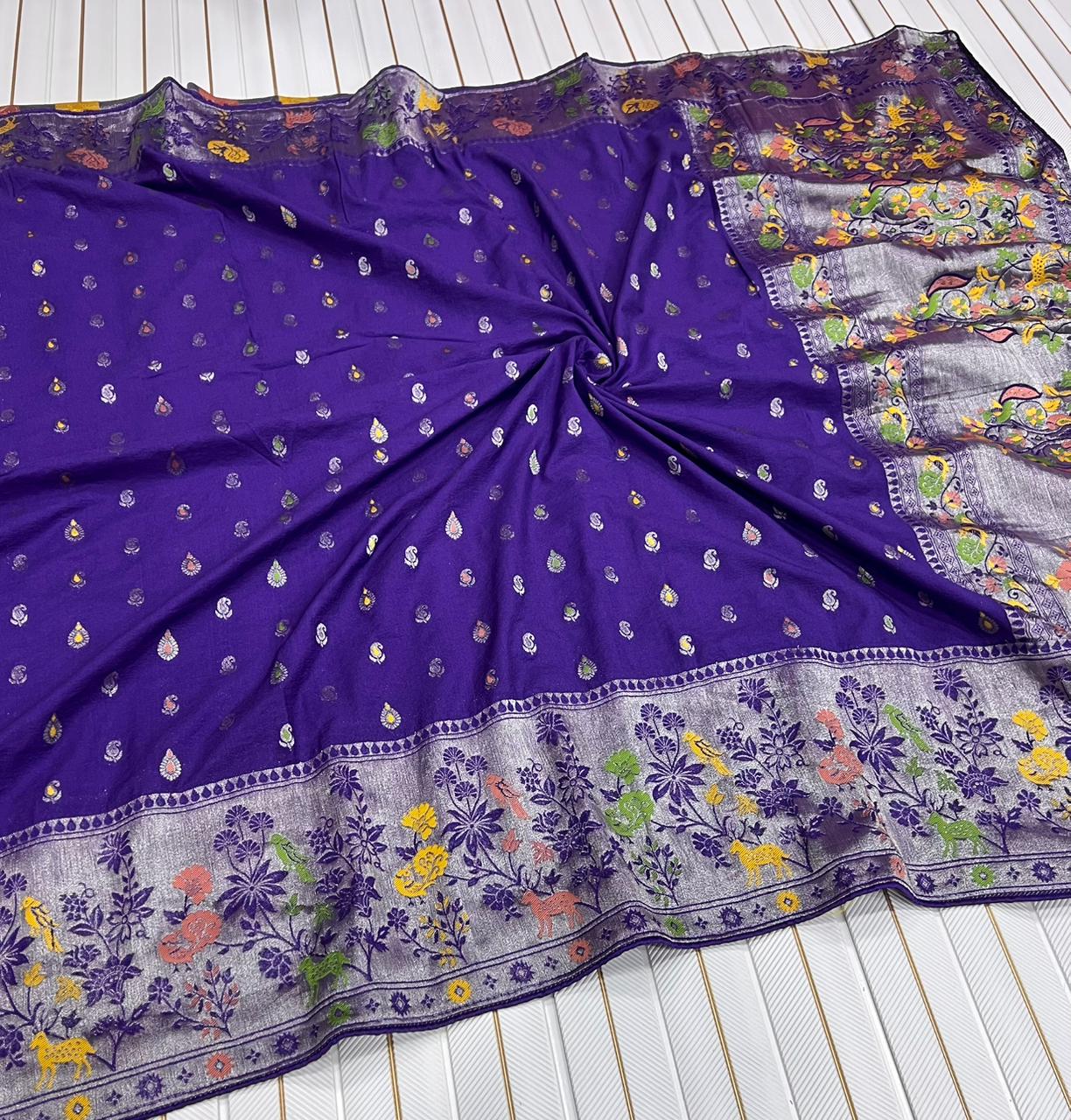 Pure Banarasi Khaddi Creap Georgette Meenakari Reshma Work Saree