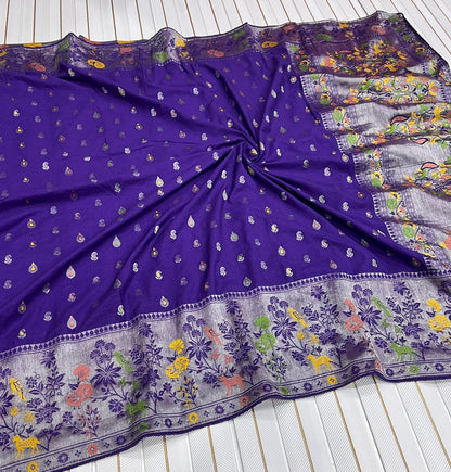 Pure Banarasi Khaddi Creap Georgette Meenakari Reshma Work Saree