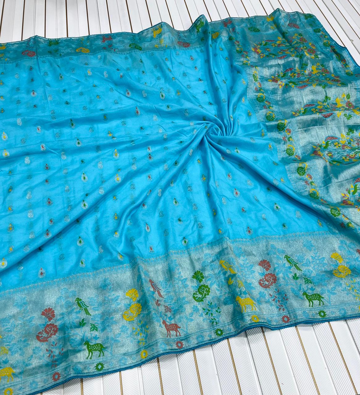 Pure Banarasi Khaddi Creap Georgette Meenakari Reshma Work Saree