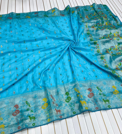 Pure Banarasi Khaddi Creap Georgette Meenakari Reshma Work Saree