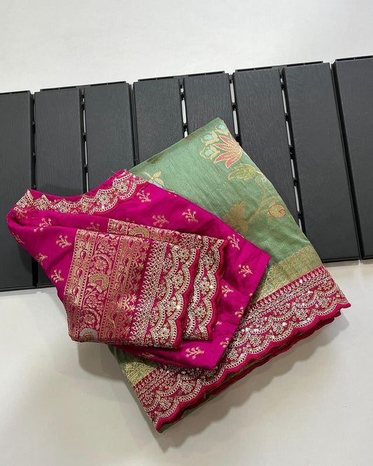 Beautifull Dolla Silk With Meenakari Zari Work Saree