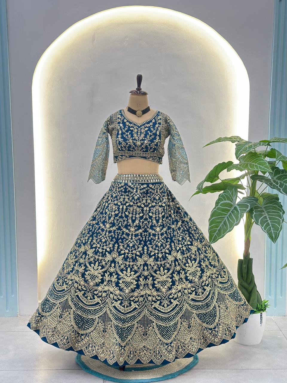 Wedding Special Butterfly Net With Codding Embroidery Work Lehenga
