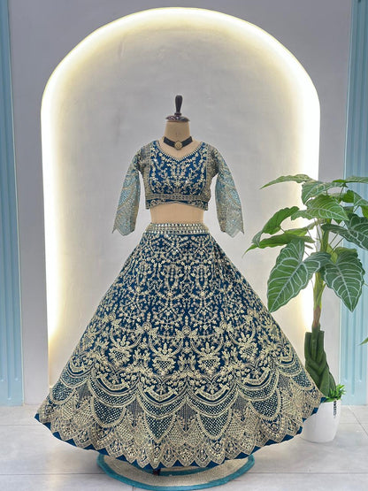Wedding Special Butterfly Net With Codding Embroidery Work Lehenga