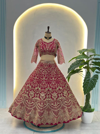 Wedding Special Butterfly Net With Codding Embroidery Work Lehenga