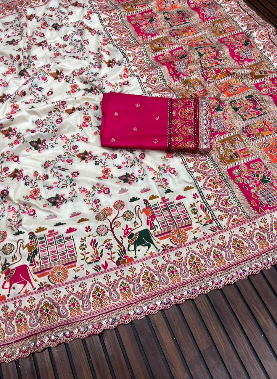 Beautifull Rajwadi Silk With Kashmiri Tread Work Saree