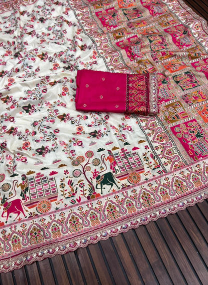 Beautifull Rajwadi Silk With Kashmiri Tread Work Saree