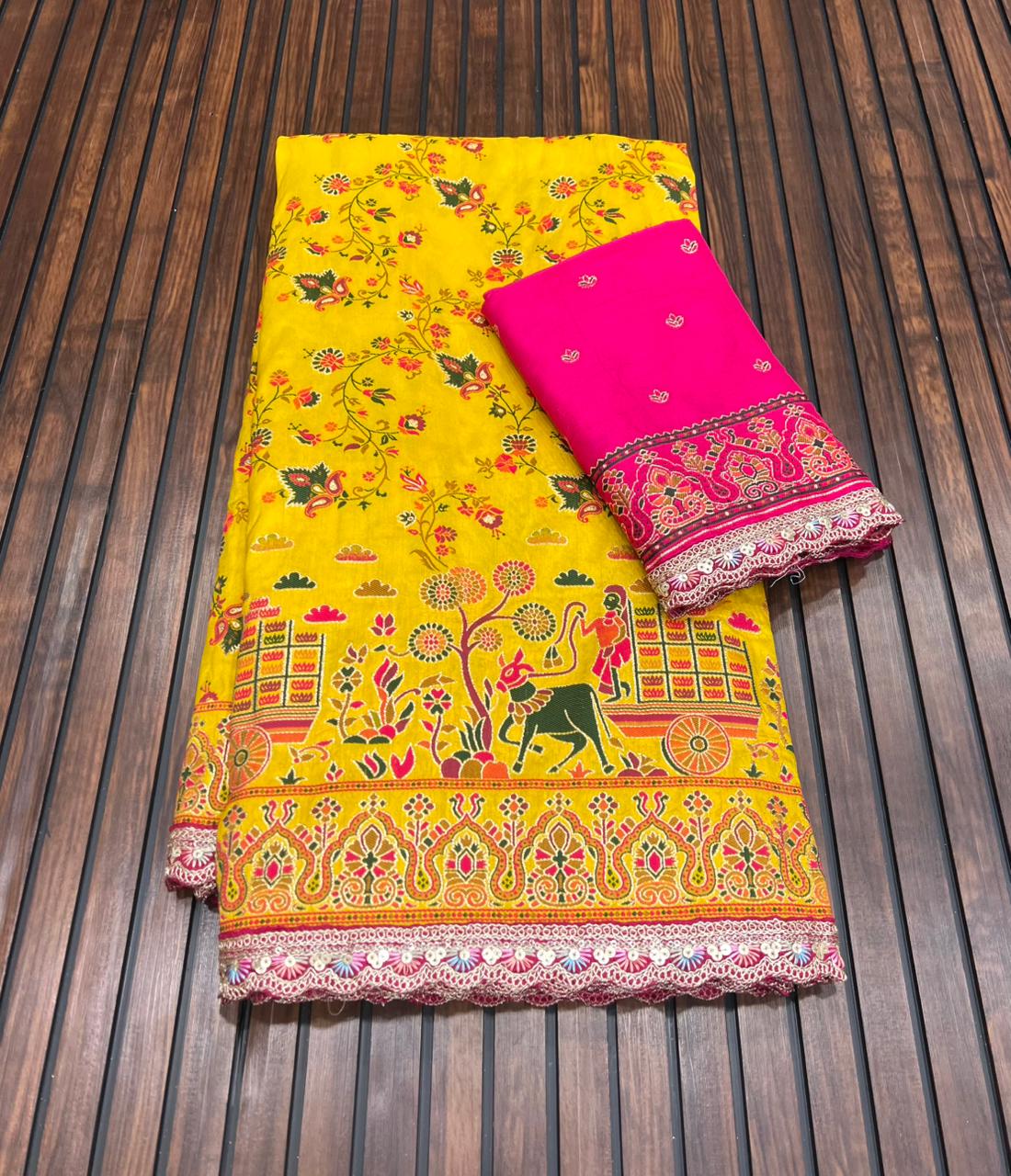 Beautifull Rajwadi Silk With Kashmiri Tread Work Saree