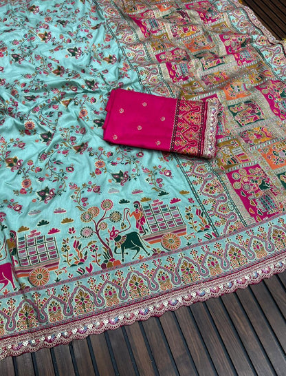 Beautifull Rajwadi Silk With Kashmiri Tread Work Saree