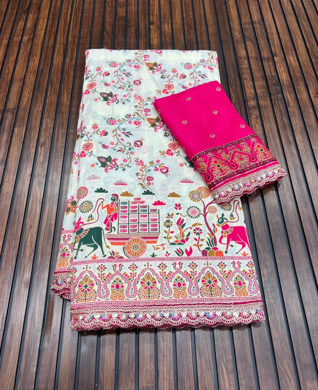 Beautifull Rajwadi Silk With Kashmiri Tread Work Saree