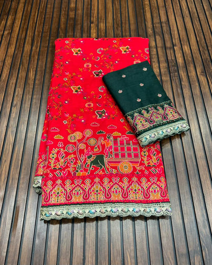 Beautifull Rajwadi Silk With Kashmiri Tread Work Saree