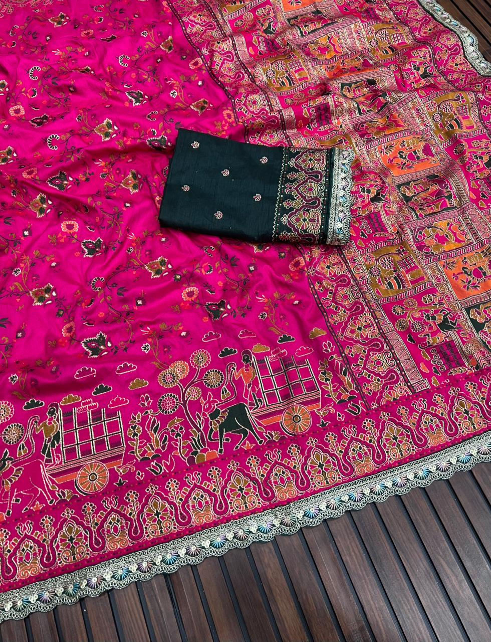 Beautifull Rajwadi Silk With Kashmiri Tread Work Saree