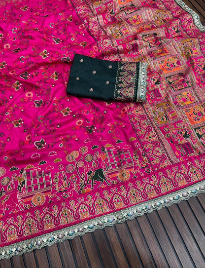 Beautifull Rajwadi Silk With Kashmiri Tread Work Saree