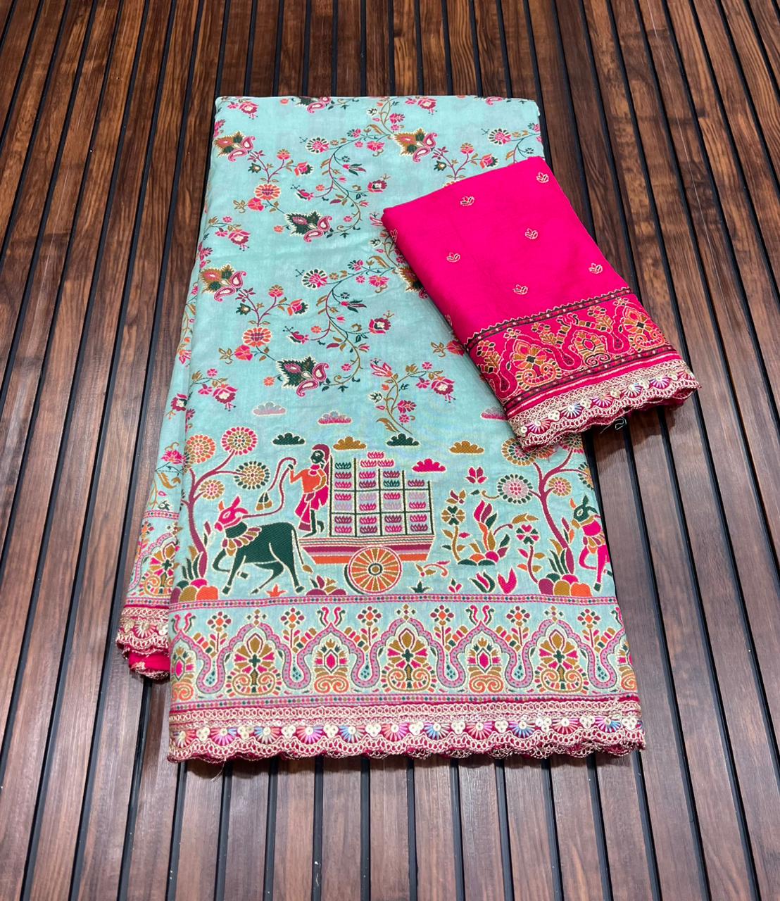 Beautifull Rajwadi Silk With Kashmiri Tread Work Saree