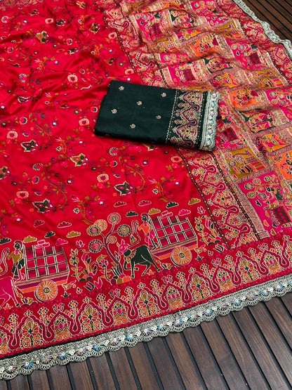 Beautifull Rajwadi Silk With Kashmiri Tread Work Saree