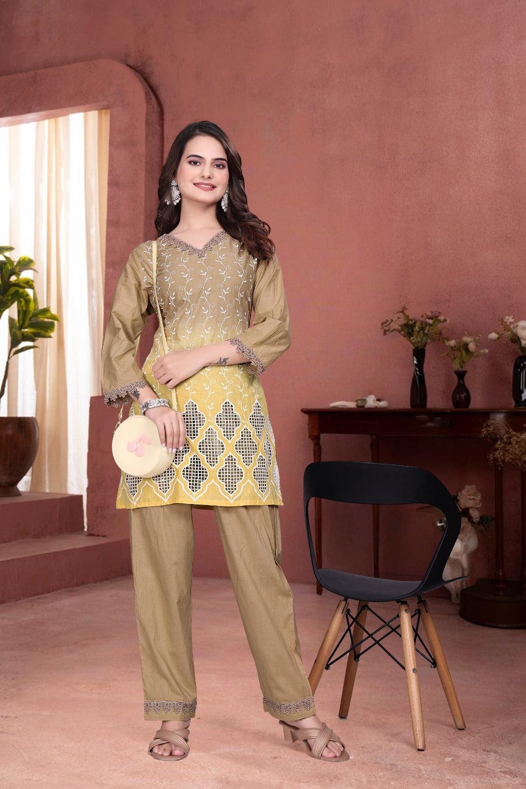 Beautifull Pure Shiffli Cotton With shiffli Work CO-ordset