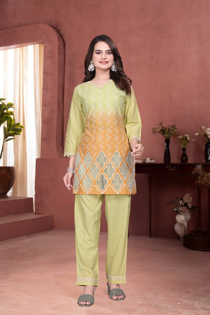 Beautifull Pure Shiffli Cotton With shiffli Work CO-ordset