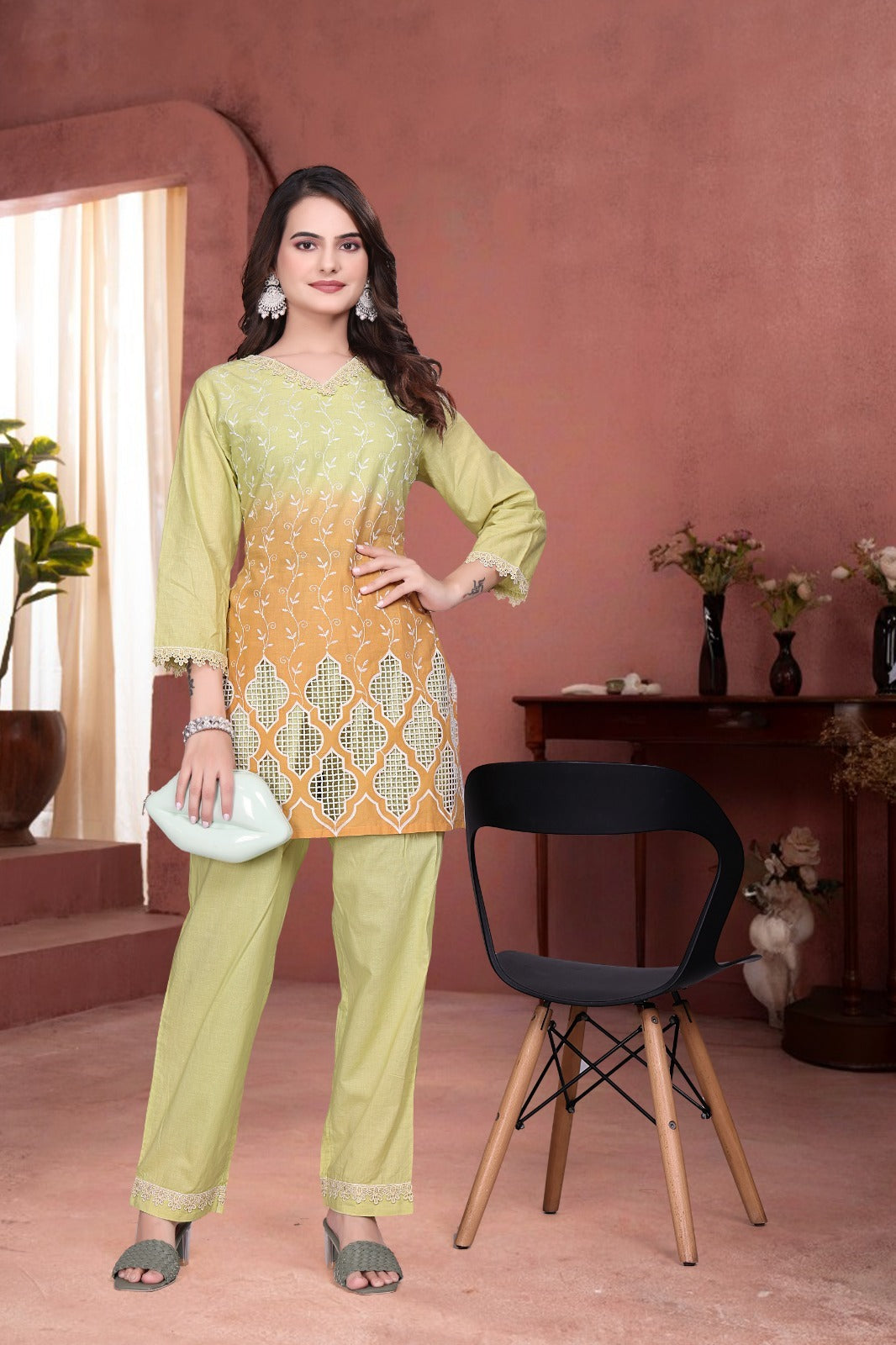 Beautifull Pure Shiffli Cotton With shiffli Work CO-ordset