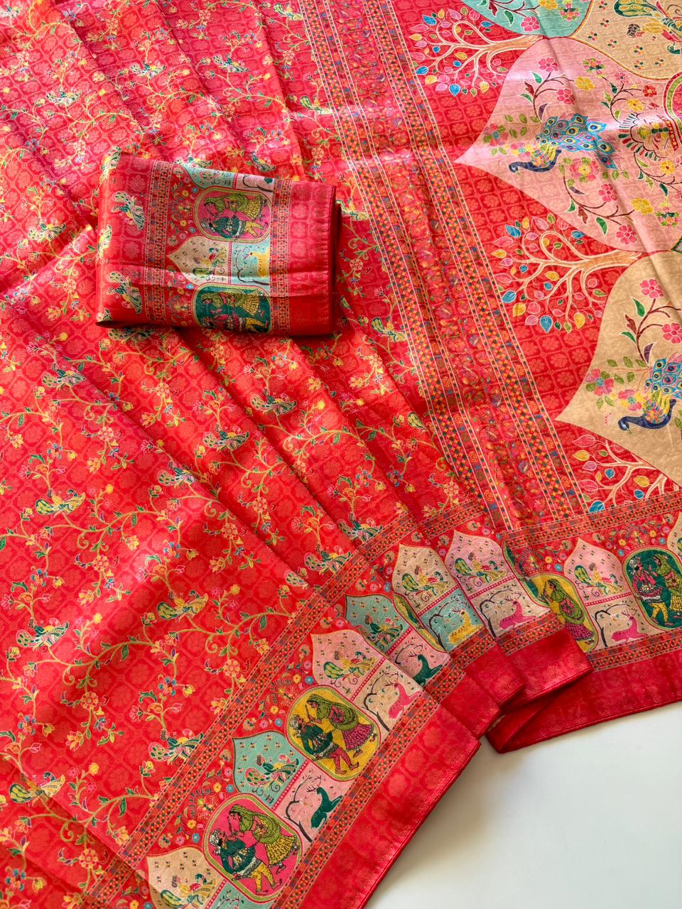 Beautifull Jari Weaving With Digital Print Work Saree