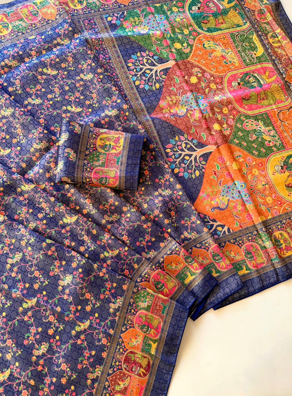 Beautifull Jari Weaving With Digital Print Work Saree