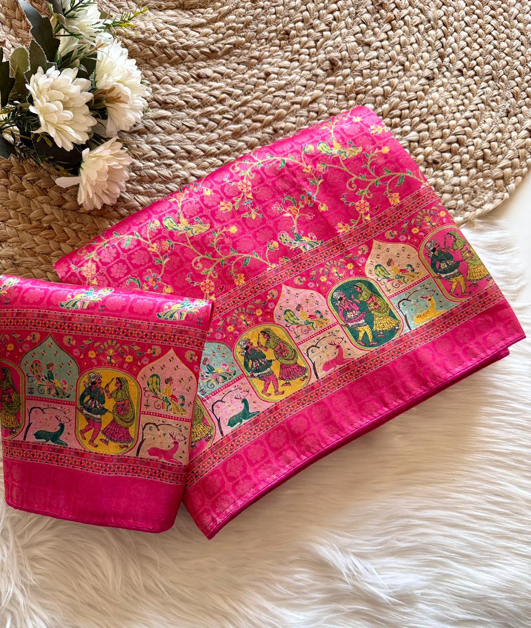 Beautifull Jari Weaving With Digital Print Work Saree