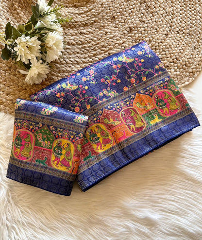 Beautifull Jari Weaving With Digital Print Work Saree