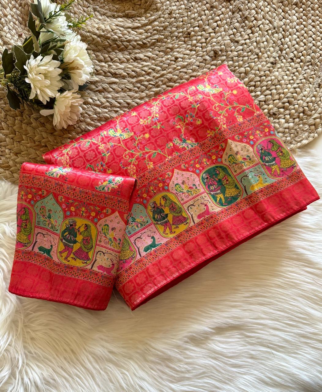 Beautifull Jari Weaving With Digital Print Work Saree