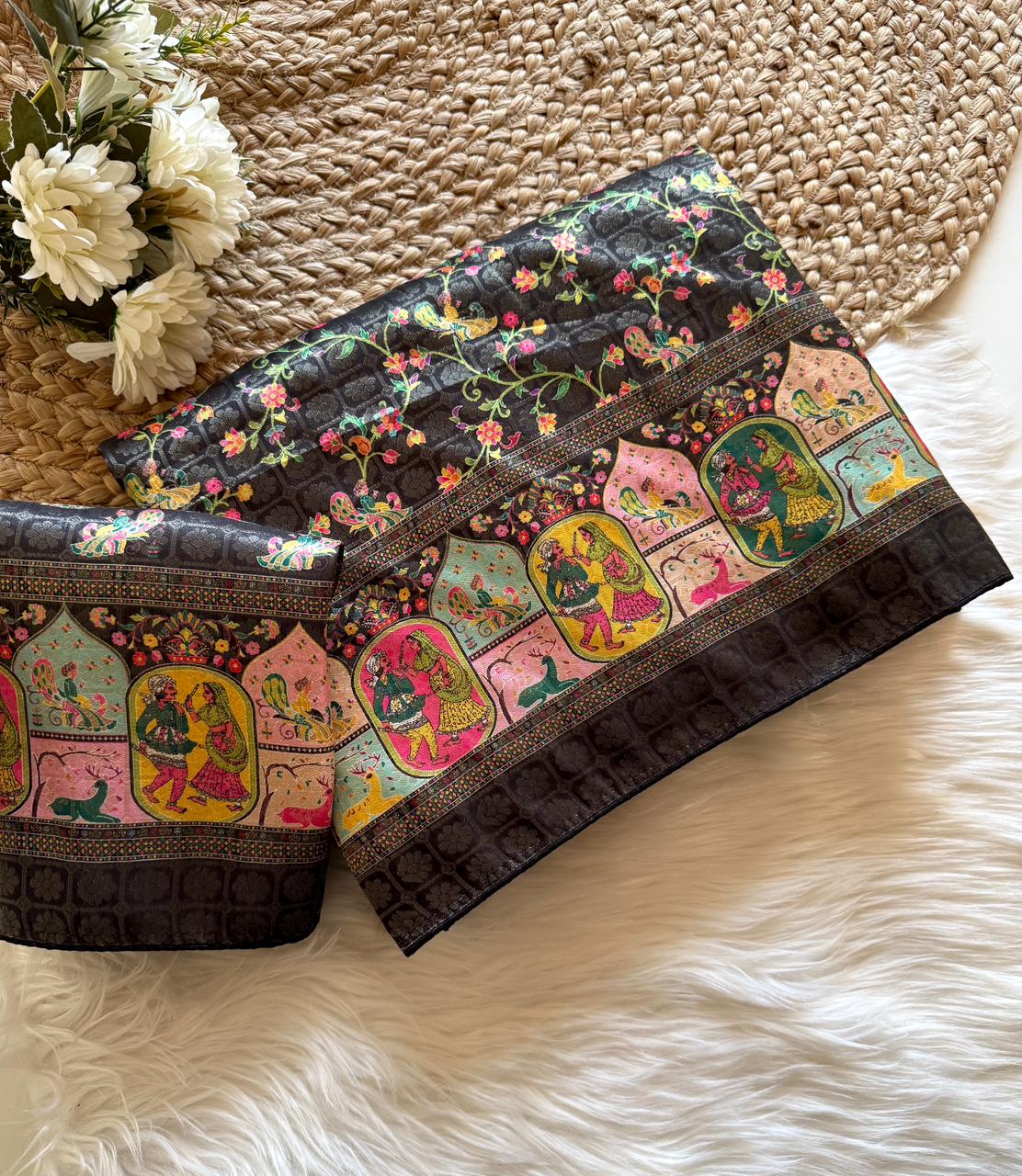 Beautifull Jari Weaving With Digital Print Work Saree