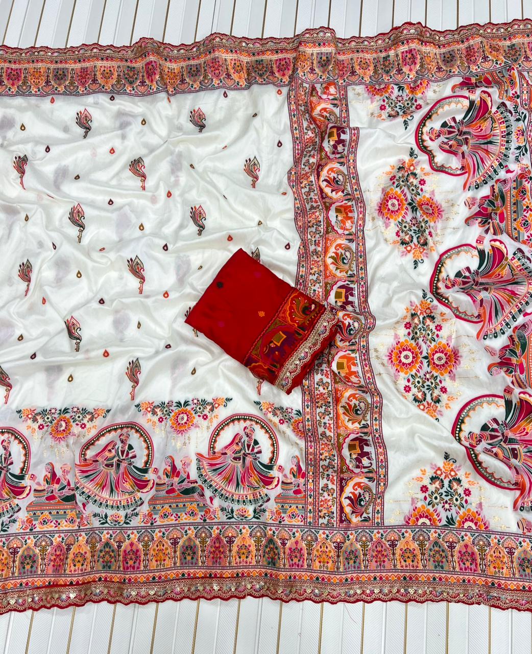 Beautifull Weadding Special Rajwadi Silk With Thread Woven Work Saree