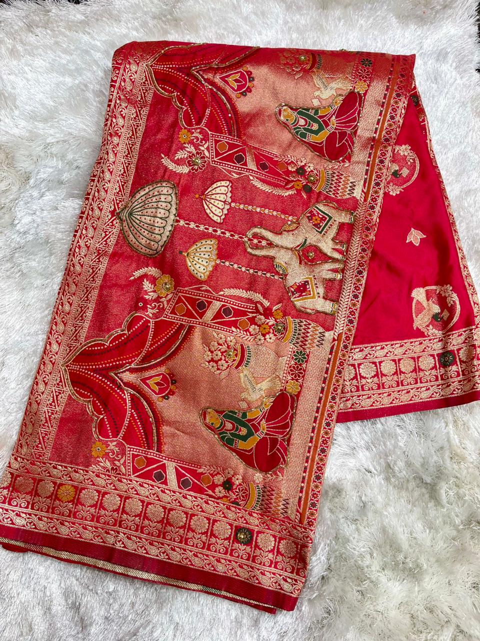 Beautifull Soft HO Silk With Weaving Jacquard  Work Saree