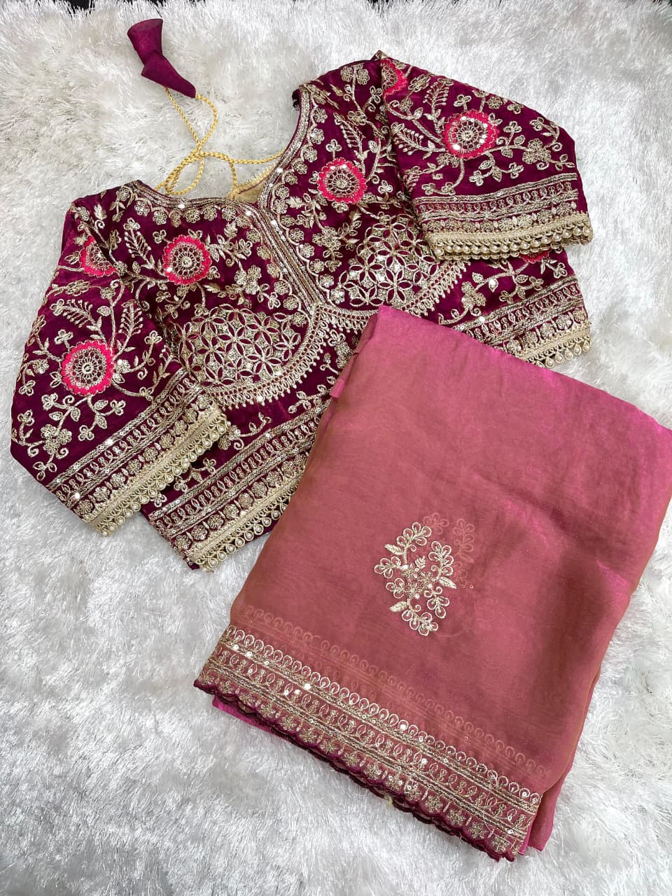 Beautifull Rich Look Embroidery Sequience Work Saree