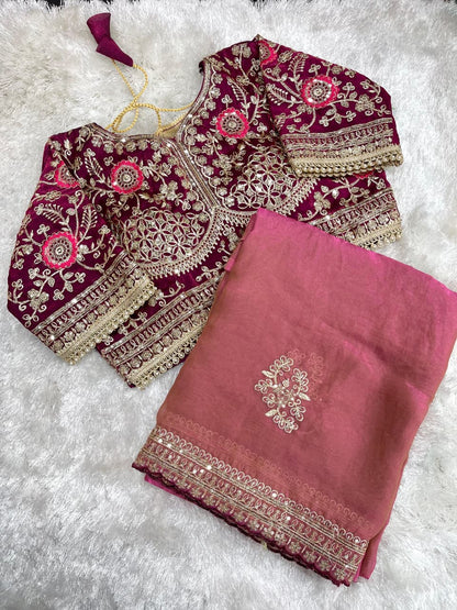 Beautifull Rich Look Embroidery Sequience Work Saree