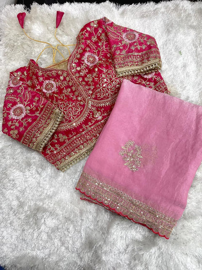 Beautifull Rich Look Embroidery Sequience Work Saree