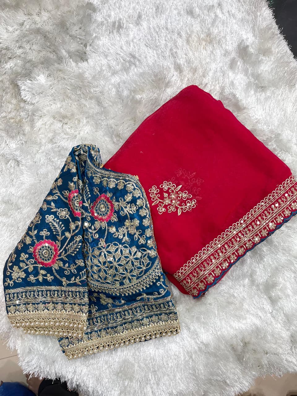 Beautifull Rich Look Embroidery Sequience Work Saree