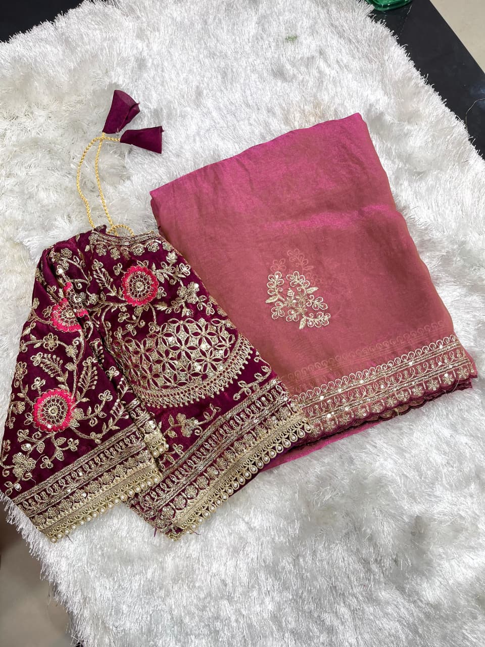 Beautifull Rich Look Embroidery Sequience Work Saree