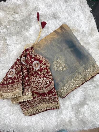Beautifull Rich Look Embroidery Sequience Work Saree