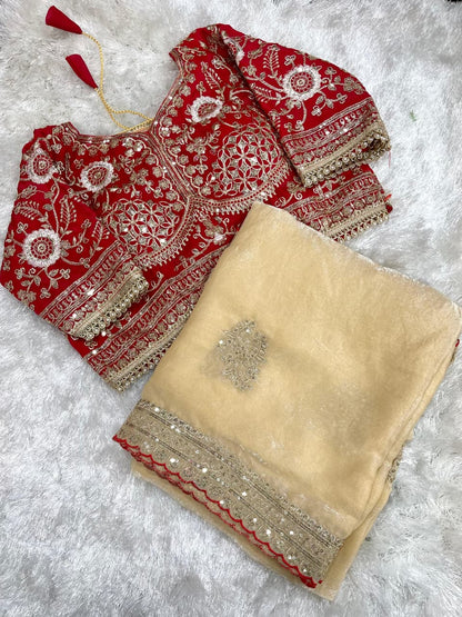 Beautifull Rich Look Embroidery Sequience Work Saree
