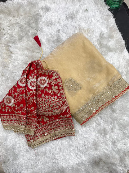 Beautifull Rich Look Embroidery Sequience Work Saree