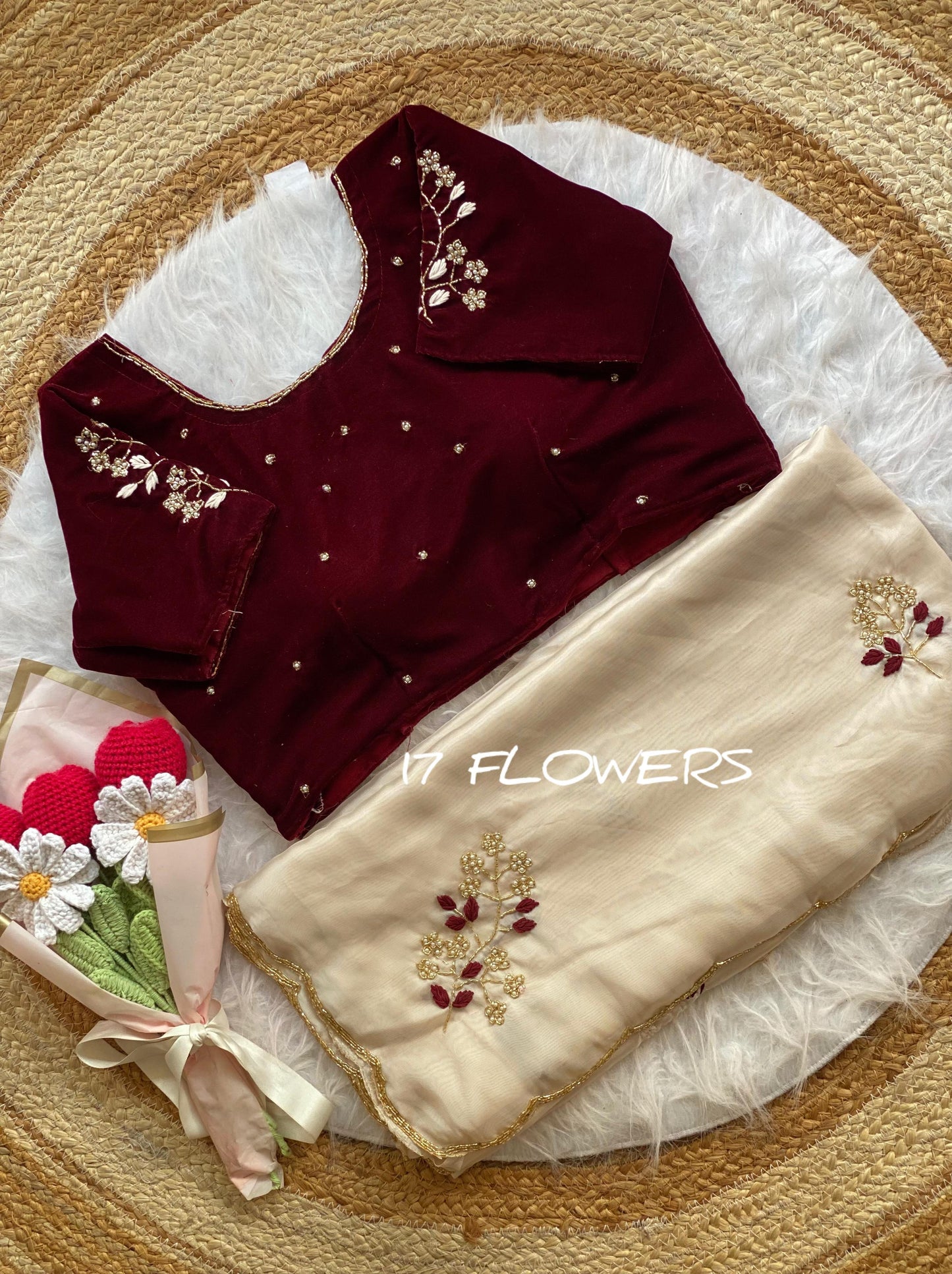 Beautifull Two Tone Rangoli Silk With Flower Hand Work Saree