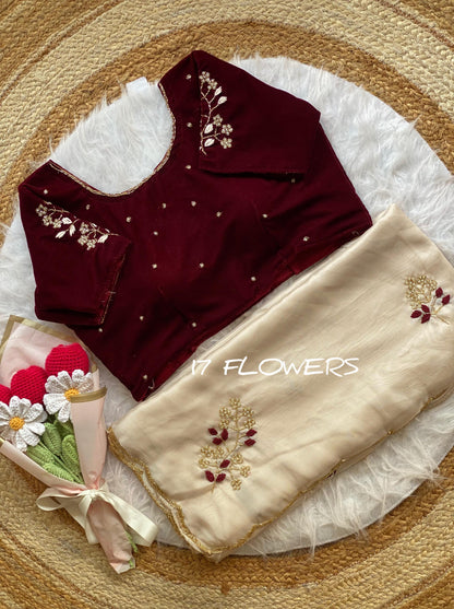 Beautifull Two Tone Rangoli Silk With Flower Hand Work Saree