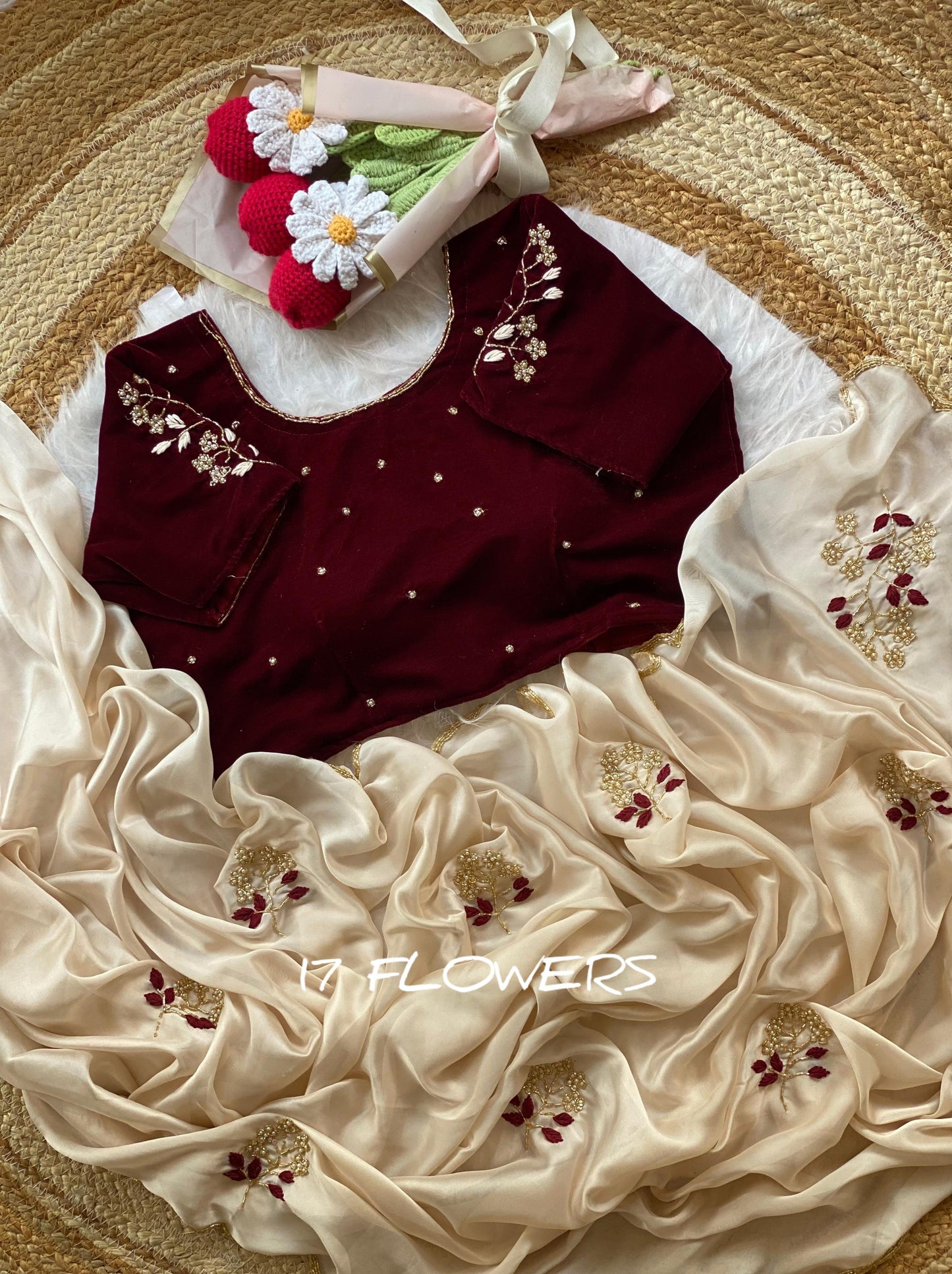 Beautifull Two Tone Rangoli Silk With Flower Hand Work Saree