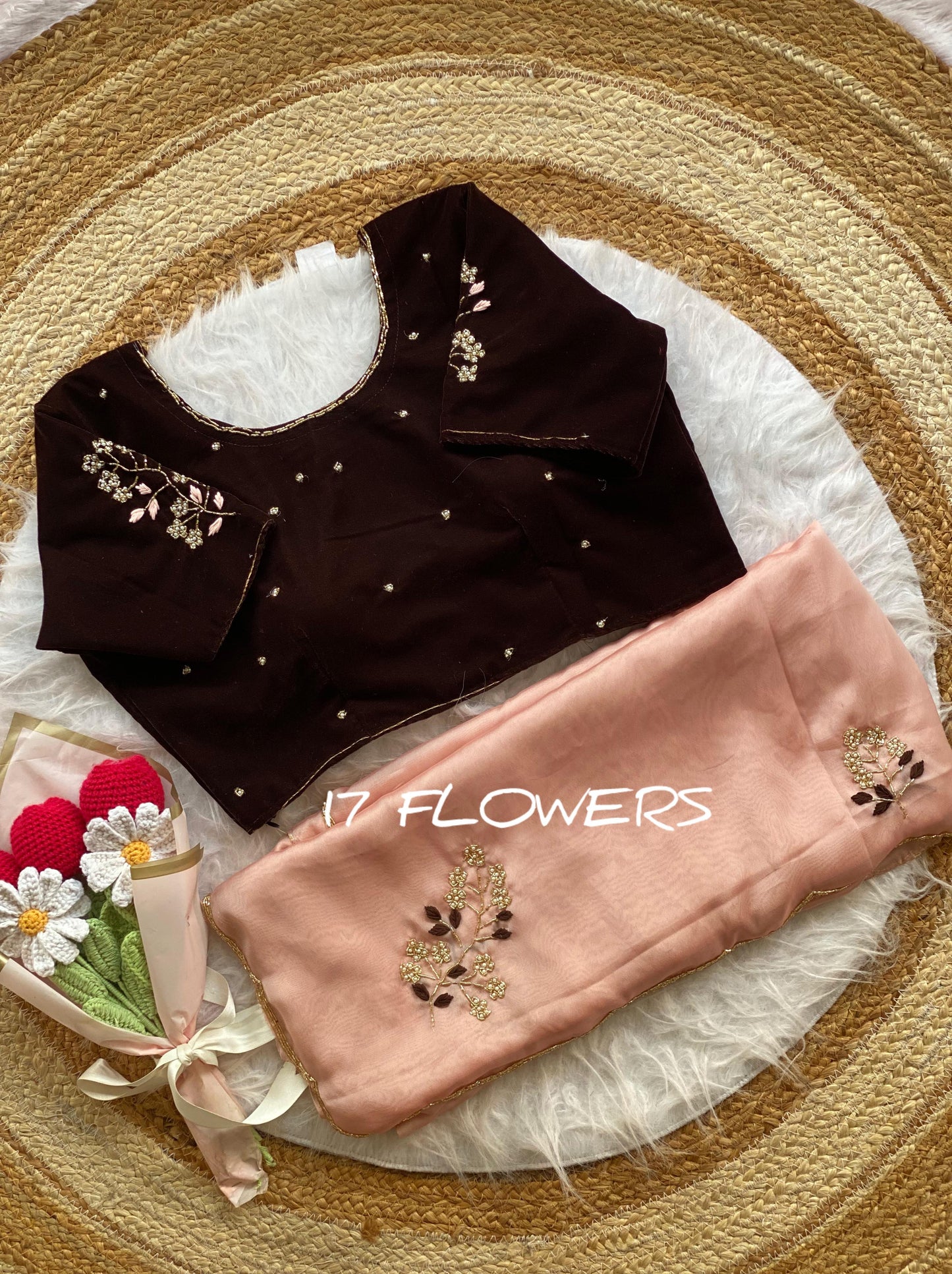 Beautifull Two Tone Rangoli Silk With Flower Hand Work Saree
