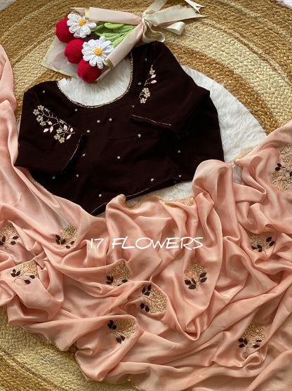 Beautifull Two Tone Rangoli Silk With Flower Hand Work Saree