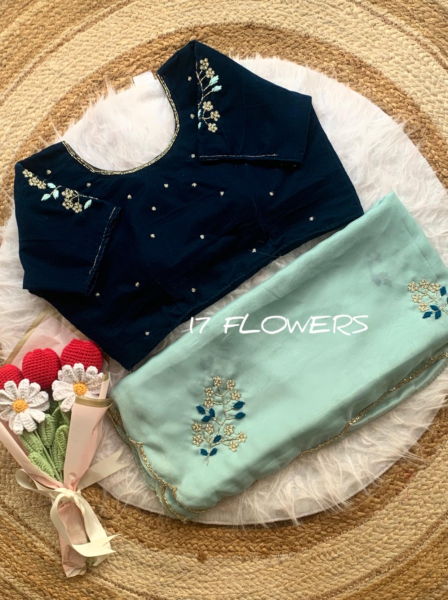 Beautifull Two Tone Rangoli Silk With Flower Hand Work Saree